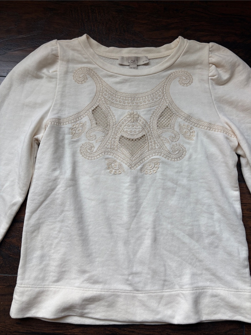 LOFT Cream Embroidered Pullover - Picture 2 of 6